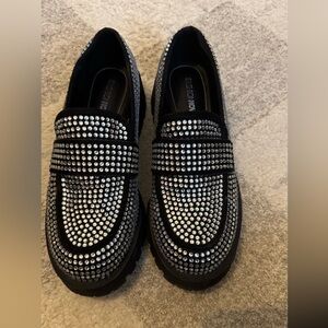 Fashion Nova black rhinestone loafers